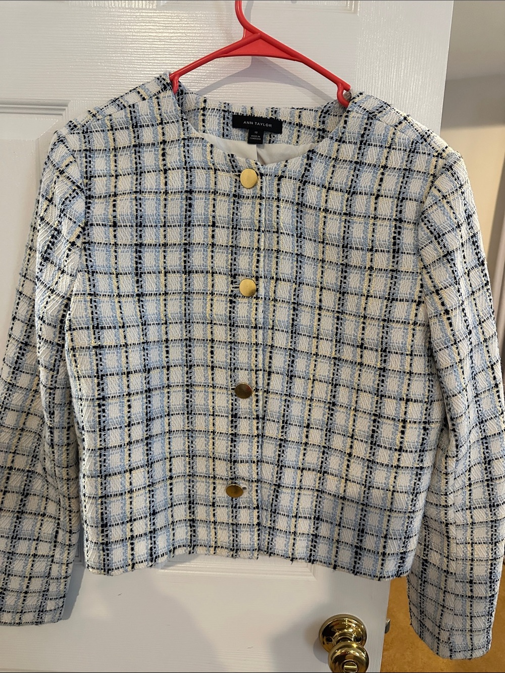 Ann Taylor Cream & Navy Tweed Button Jacket (Worn Once)